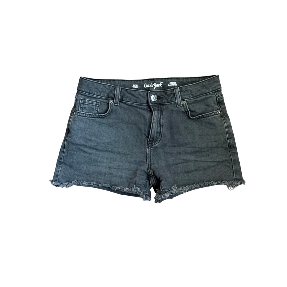 Cat & Jack Denim Shorts Girls XL 14 Black Gray‎ Frayed Hem Stretch Cut-Offs
